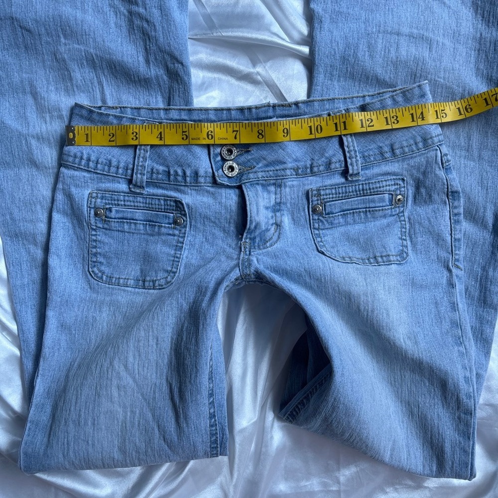 y2k vintage Angels Flare Jeans Light Blue Low Rise Triple Button 9 - Picture 5 of 7